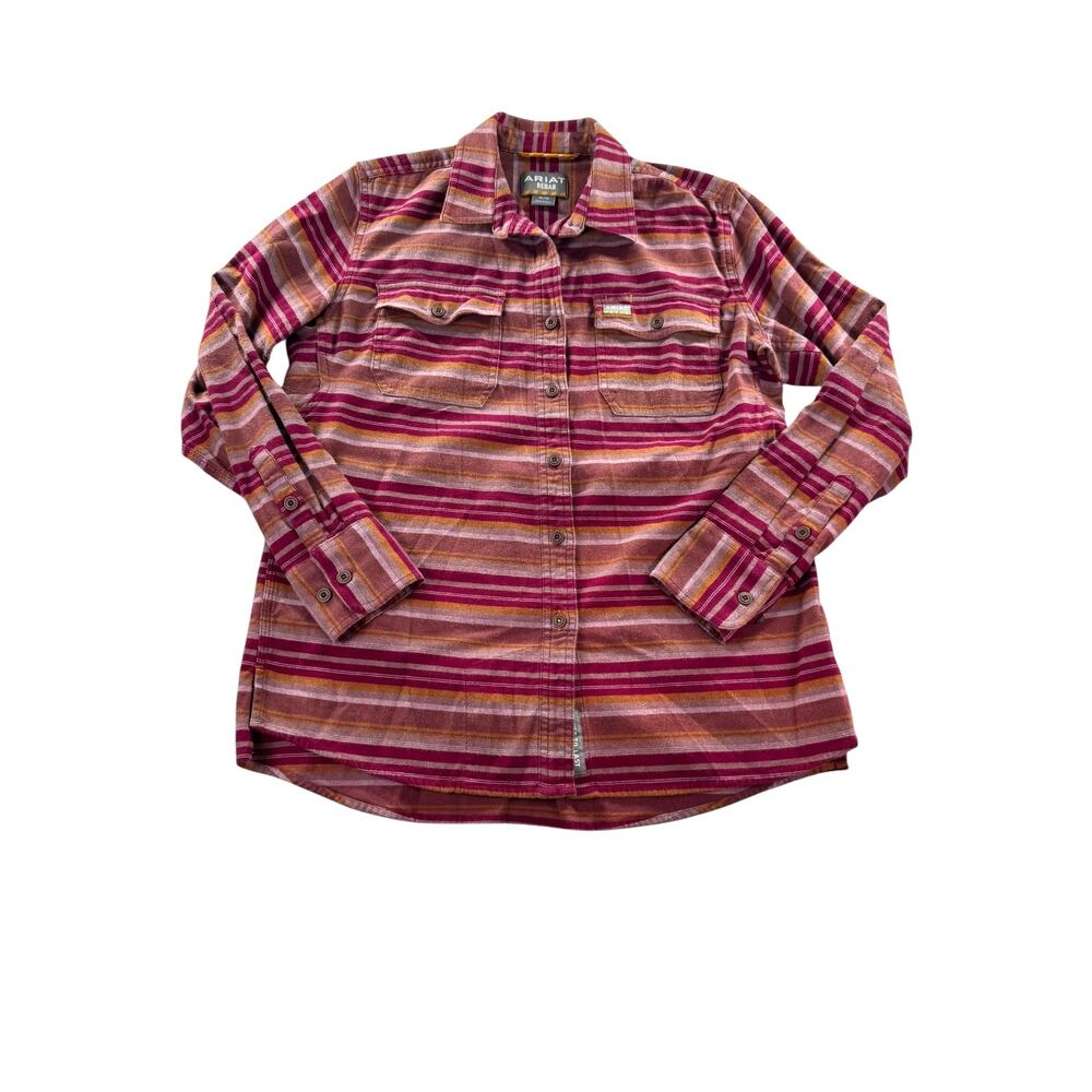 Ariat Flannel DuraStretch Rebar Work Shirt Womens M Button Up Striped Cotton